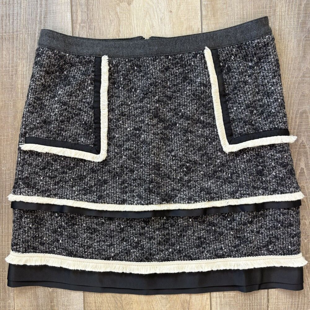 THML Womens Tweed Mini Skirt Sz M Career Mob Wife Preppy Old Money Blair Waldorf